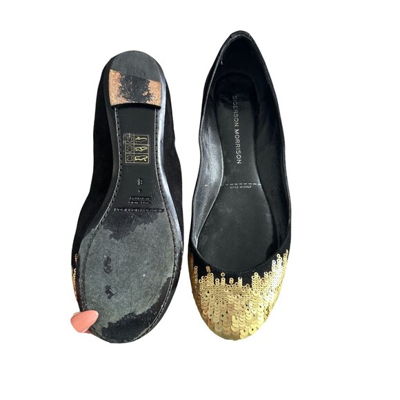 SIGERSON MORRISON Black Gold Suede Sequined Ballet Flats Size 6 - Picture 8 of 8